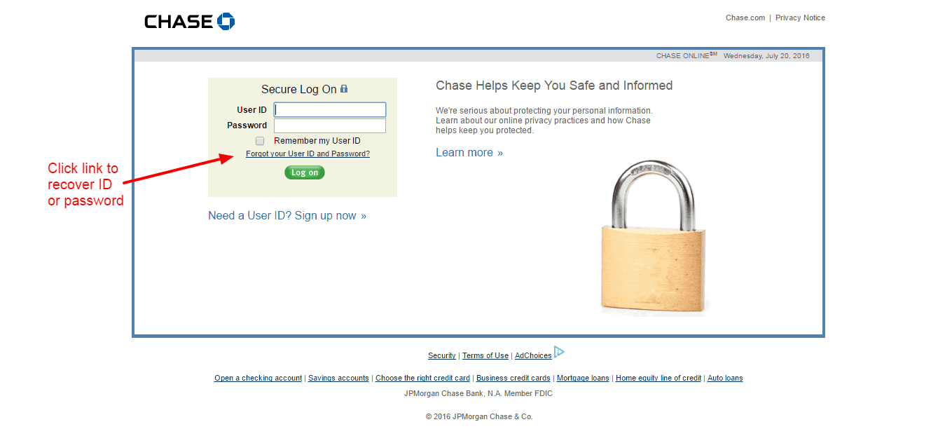 chase credit card forgot password